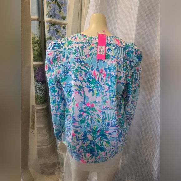 NWT Lilly Pulitzer Jansen Sweatshirt L Long Sleeve Blue Ibiza Cabana Top Shirt - Picture 3 of 11